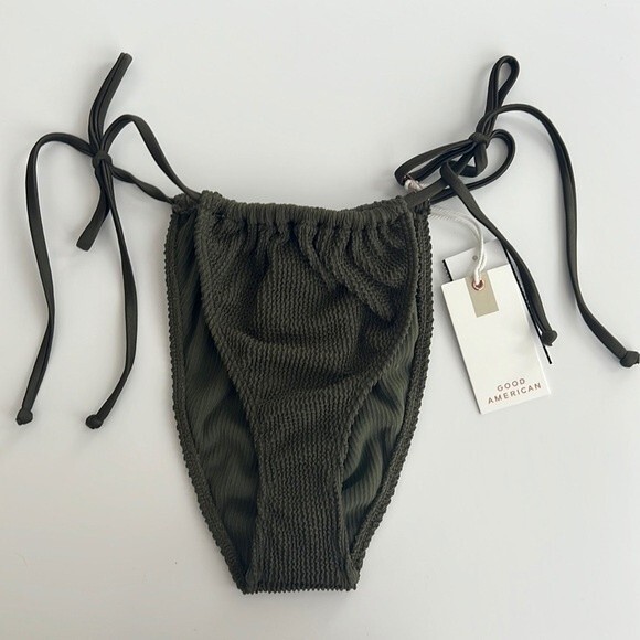 GOOD AMERICAN Crinkle Always Fits Tiny Ties Bikini Bottom Large/XL Stormy Green - Picture 3 of 9